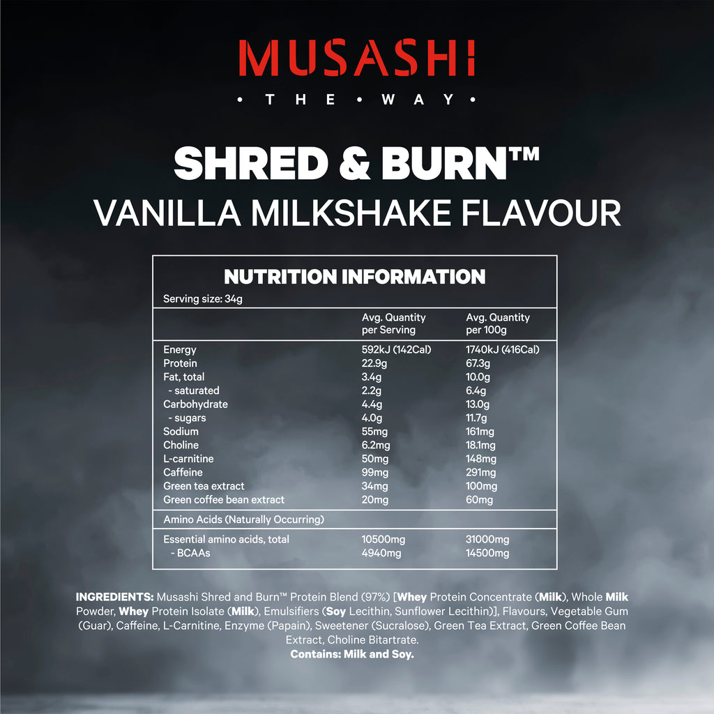 Musashi Shred And Burn Protein Powder Chocolate Milkshake 900g