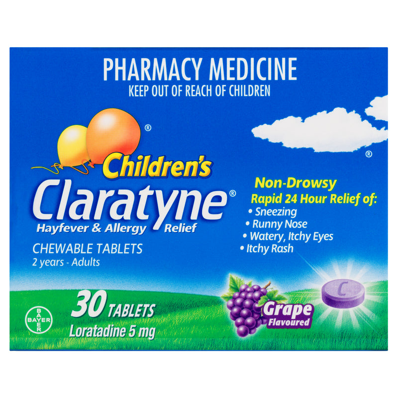 Children's Claratyne Allergy & Hayfever Relief Antihistamine Grape Chewable Tablets 30 pack