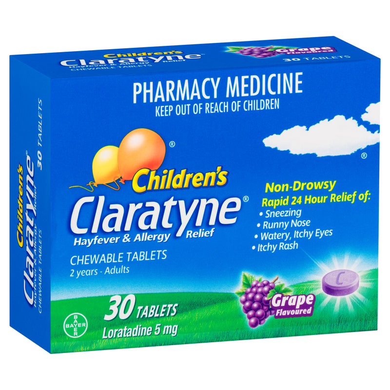 Children's Claratyne Allergy & Hayfever Relief Antihistamine Grape Chewable Tablets 30 pack