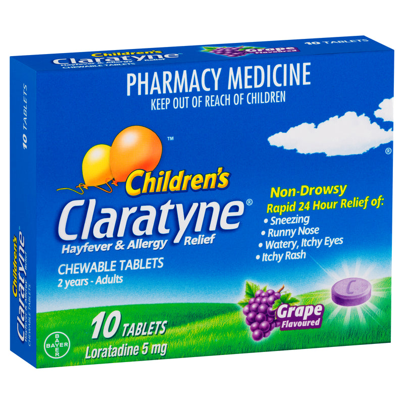 Children's Claratyne Allergy & Hayfever Relief Antihistamine Grape Flavoured Chewable Tablets 10 pack