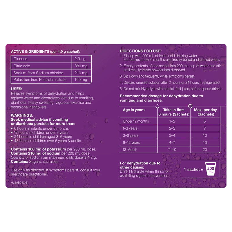 Hydralyte Sachets Apple Blackcurrant 4.9g x 24