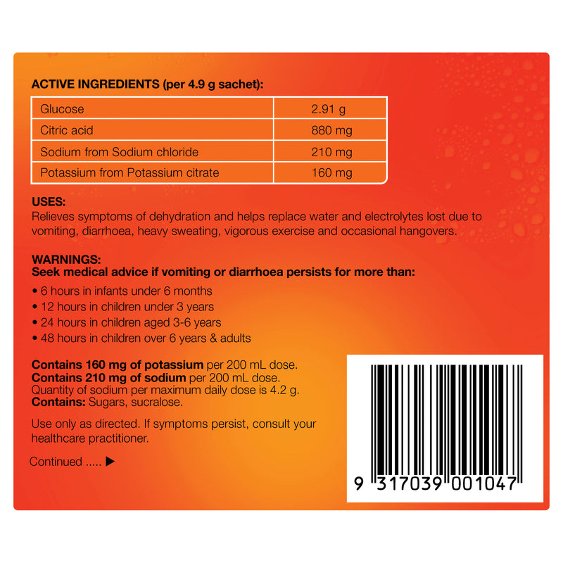 Hydralyte Electrolyte Powder Orange Flavoured 10 Pack