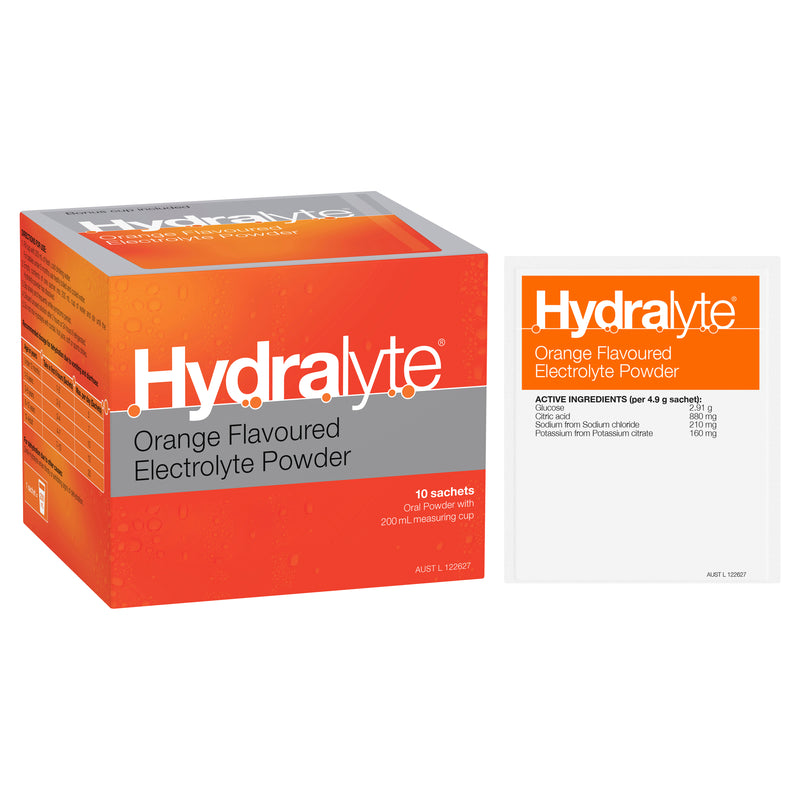 Hydralyte Electrolyte Powder Orange Flavoured 10 Pack