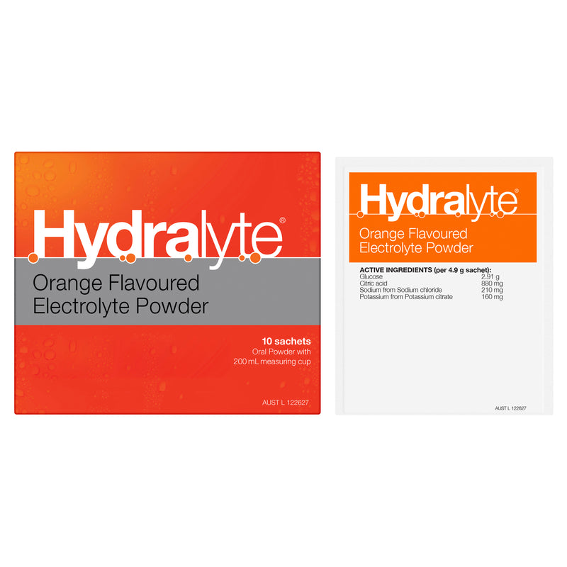 Hydralyte Electrolyte Powder Orange Flavoured 10 Pack