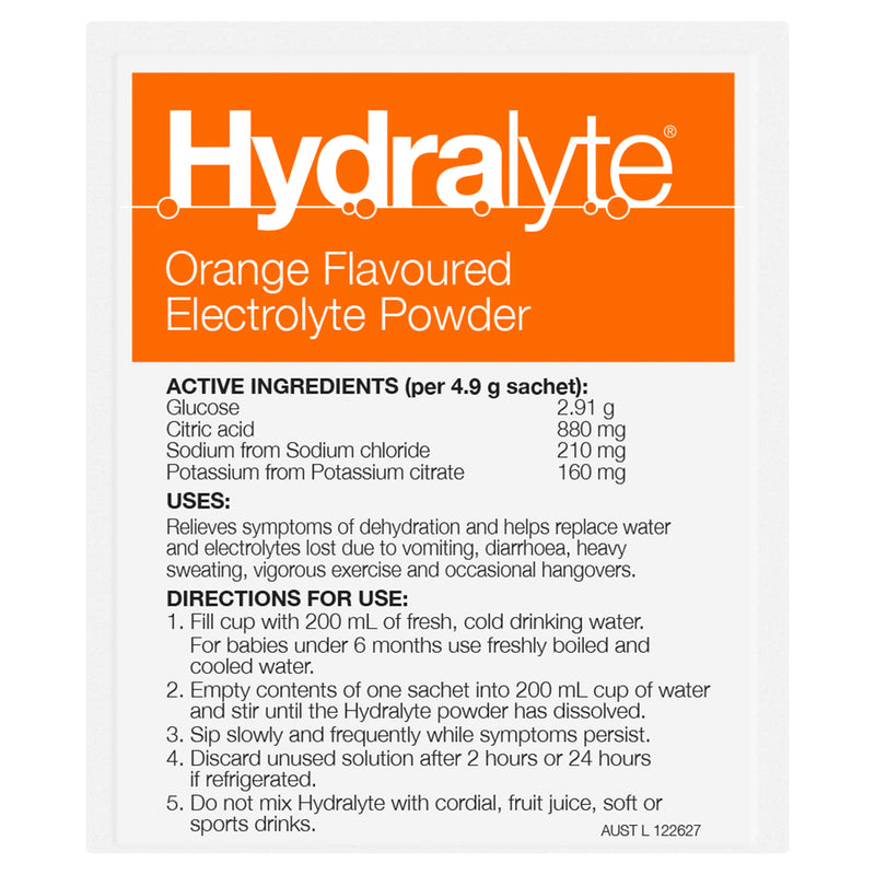 Hydralyte Electrolyte Powder Orange Flavoured 10 Pack