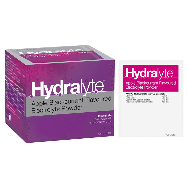 Hydralyte Electrolyte Powder Apple Blackcurrant Flavoured 10 Pack