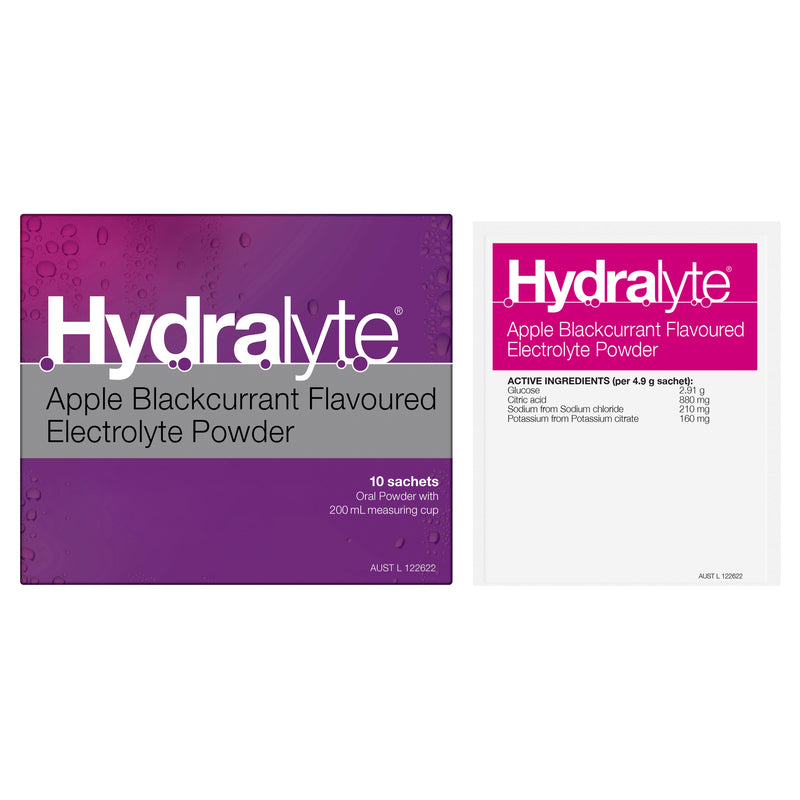 Hydralyte Electrolyte Powder Apple Blackcurrant Flavoured 10 Pack