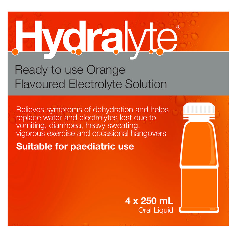 Hydralyte Ready to use Electrolyte Solution Orange Flavoured 4 x 250mL