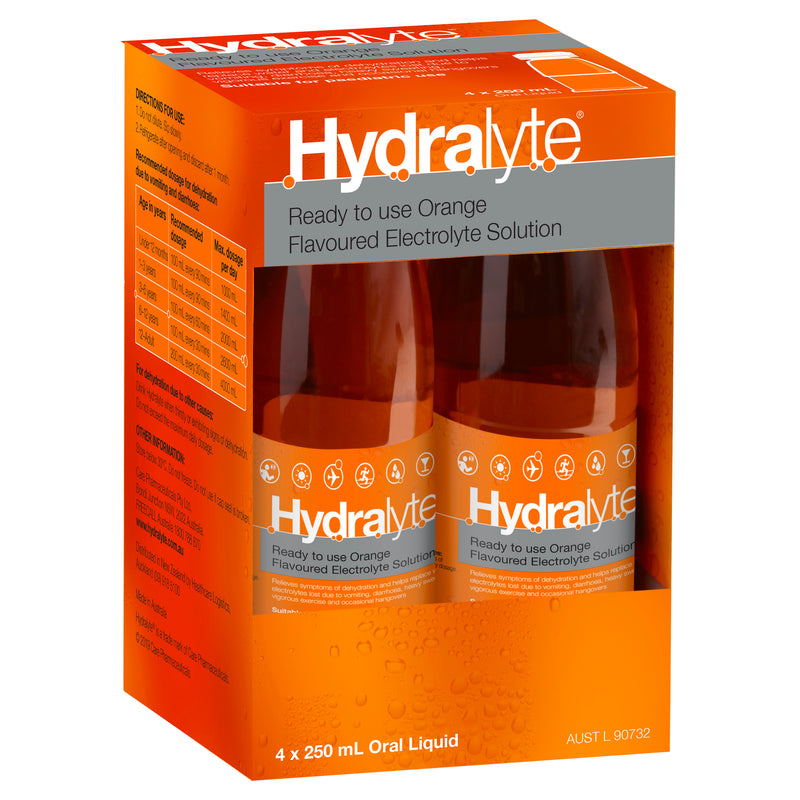 Hydralyte Ready to use Electrolyte Solution Orange Flavoured 4 x 250mL