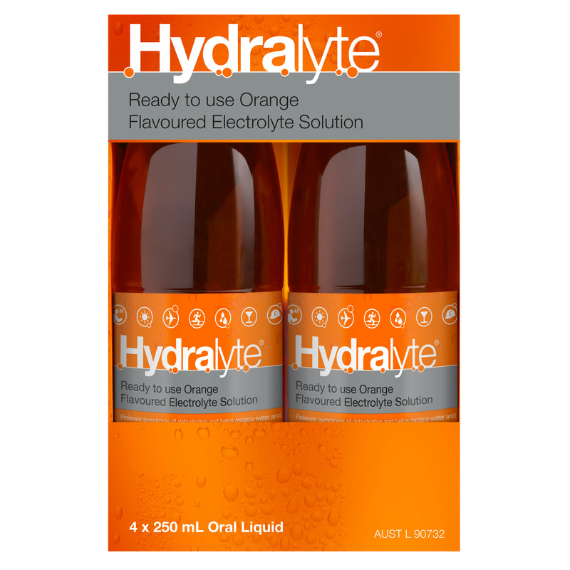 Hydralyte Ready to use Electrolyte Solution Orange Flavoured 4 x 250mL