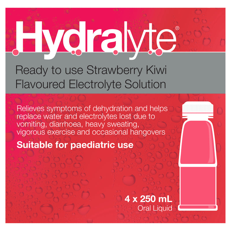 Hydralyte Ready to use Electrolyte Solution Strawberry Kiwi Flavoured 4 x 250mL