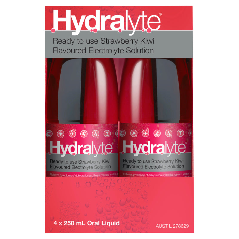 Hydralyte Ready to use Electrolyte Solution Strawberry Kiwi Flavoured 4 x 250mL