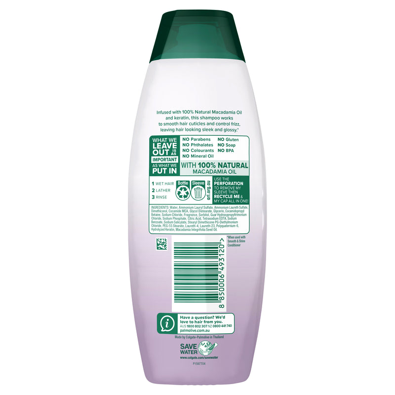 Palmolive Naturals Hair Shampoo, 350mL, Smooth & Shine with Macadamia Oil & Keratin, For Frizzy Hair, No Parabens, Phthalates or Alcohol