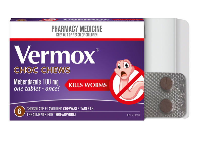 Vermox Worming Treatment Choc Chews 6 Tablets