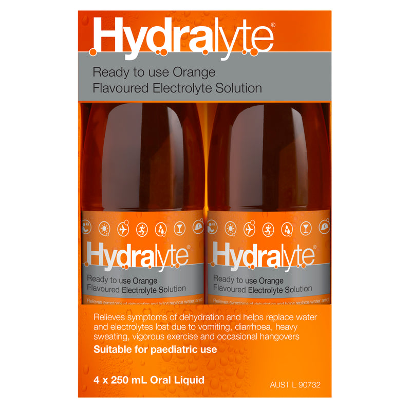 Hydralyte Ready to use Electrolyte Solution Orange Flavoured 4 x 250mL