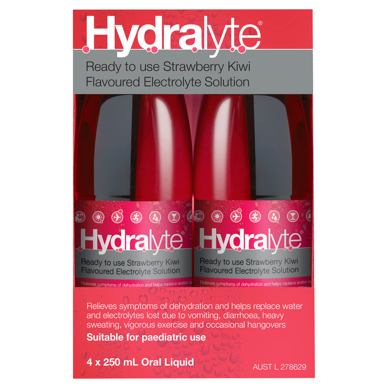 Hydralyte Ready to use Electrolyte Solution Strawberry Kiwi Flavoured 4 x 250mL