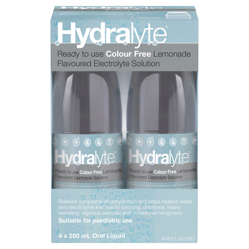 Hydralyte Ready to use Electrolyte Solution Colour Free Lemonade Flavoured 4 x 250mL