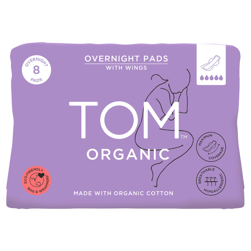 TOM Organic Overnight Pads with Organic Cotton 8 Pack