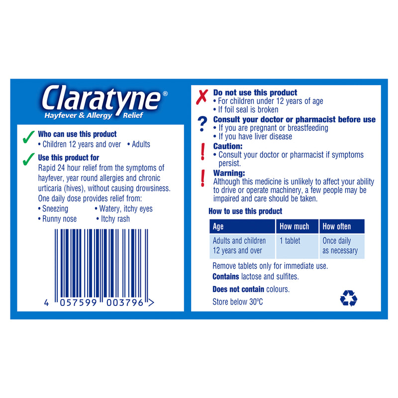 Claratyne Allergy & Hayfever Relief Antihistamine Tablets 30 pack