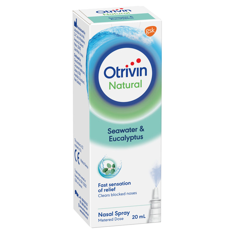 Otrivin Natural Nasal Spray with Seawater and Eucalyptus, for Blocked Nose, 20mL