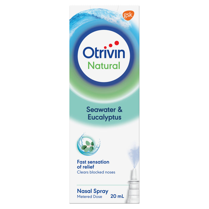 Otrivin Natural Nasal Spray with Seawater and Eucalyptus, for Blocked Nose, 20mL