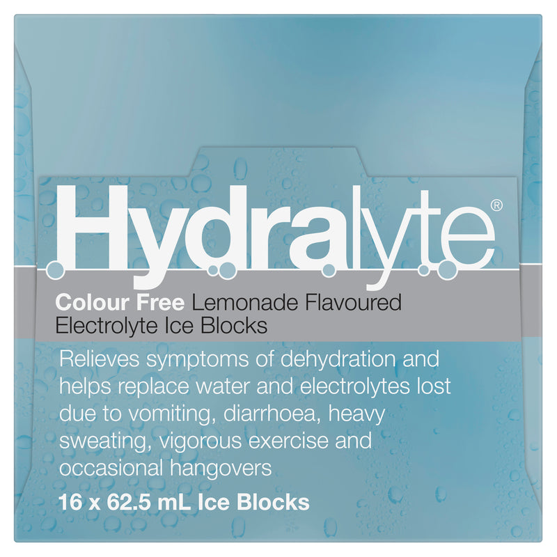 Hydralyte Electrolyte Ice Blocks Colourfree Lemonade Flavoured 16 Pack