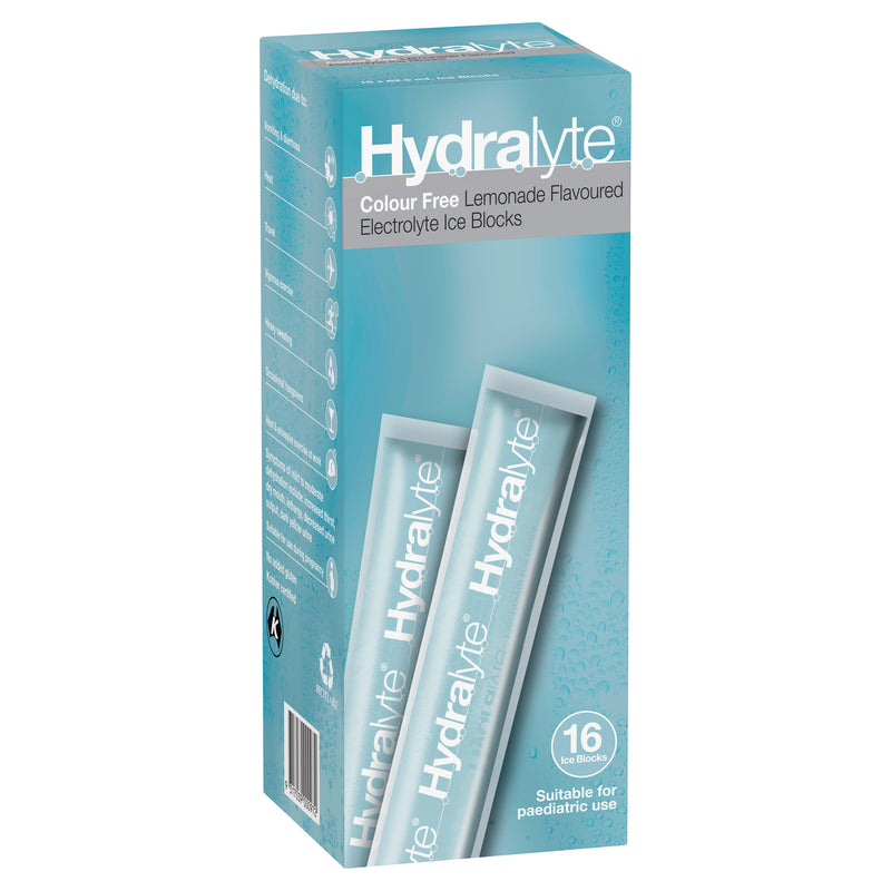 Hydralyte Electrolyte Ice Blocks Colourfree Lemonade Flavoured 16 Pack