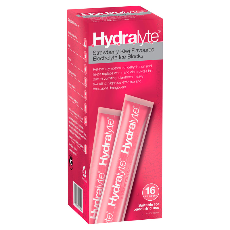 Hydralyte Electrolyte Ice Blocks Strawberry Kiwi Flavoured 16 Pack