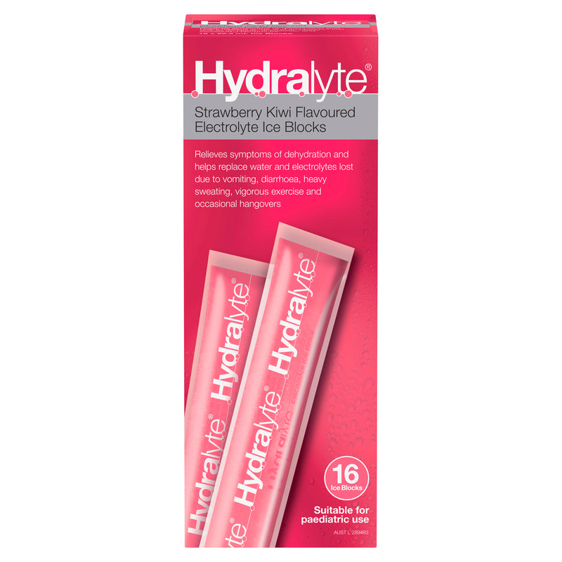 Hydralyte Electrolyte Ice Blocks Strawberry Kiwi Flavoured 16 Pack