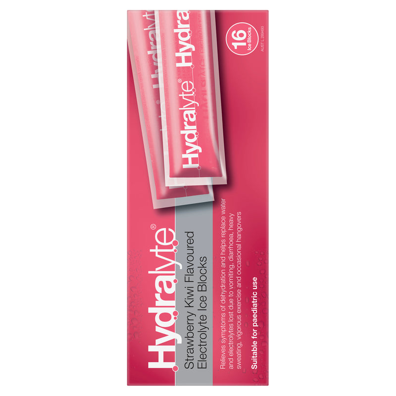 Hydralyte Electrolyte Ice Blocks Strawberry Kiwi Flavoured 16 Pack