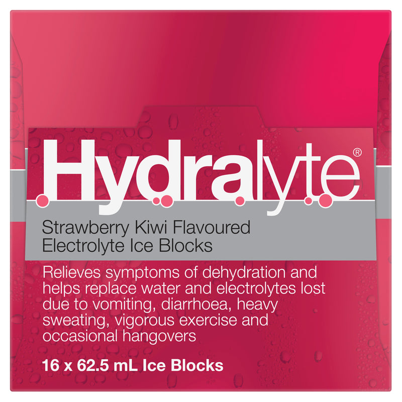 Hydralyte Electrolyte Ice Blocks Strawberry Kiwi Flavoured 16 Pack