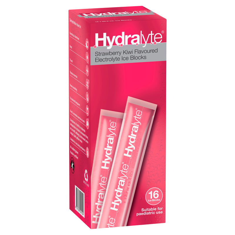 Hydralyte Electrolyte Ice Blocks Strawberry Kiwi Flavoured 16 Pack