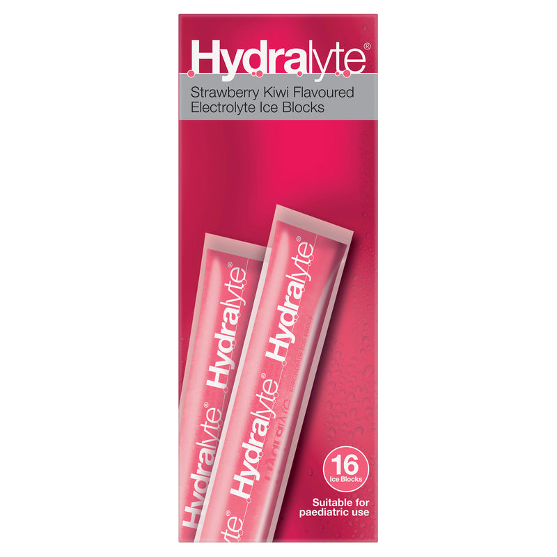 Hydralyte Electrolyte Ice Blocks Strawberry Kiwi Flavoured 16 Pack