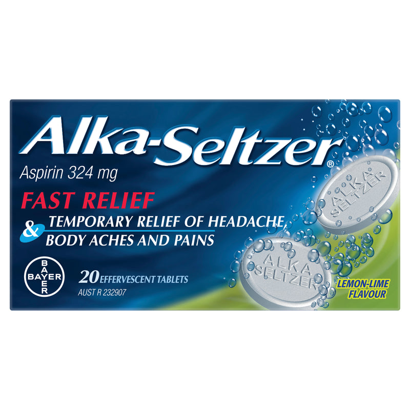 Alka-Seltzer Pain Relief Effervescent Tablets Lemon-Lime 20 Pack