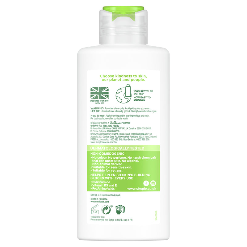 Simple Kind to Skin Hydrating Light Moisturiser for soft and smooth skin 125mL