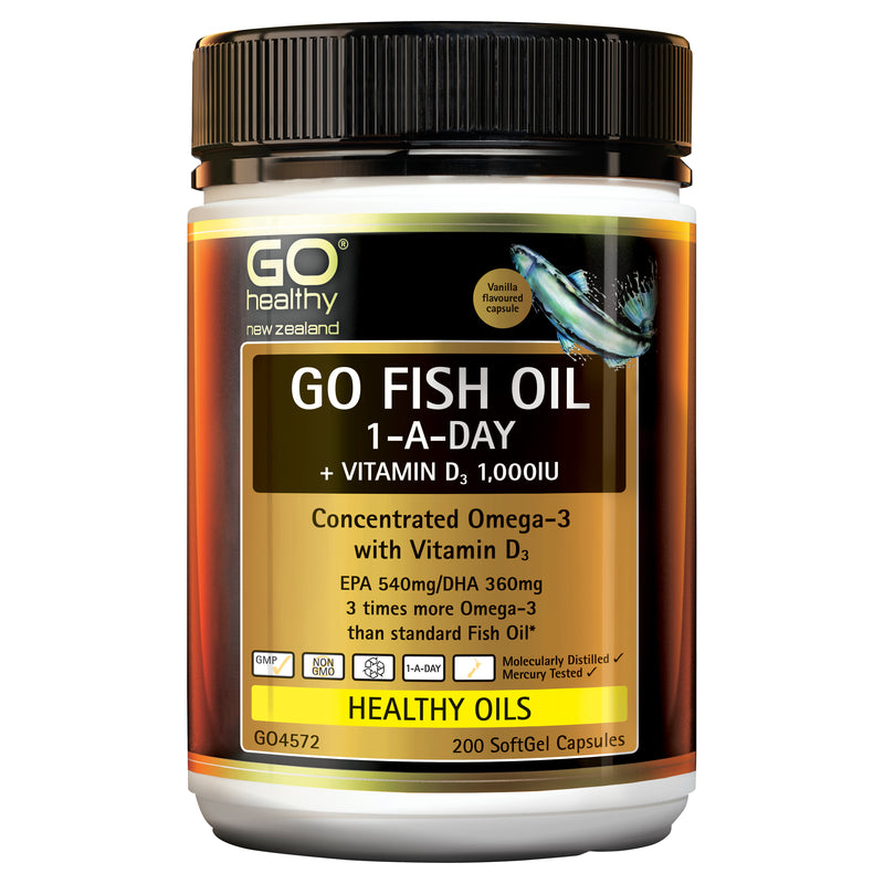 GO Healthy GO Fish Oil 1-A-Day + Vitamin D3 1000IU 200 Caps