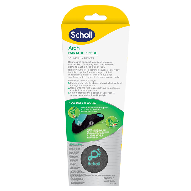 Scholl In-Balance Arch Orthotic Insole Large Size 9 - 11