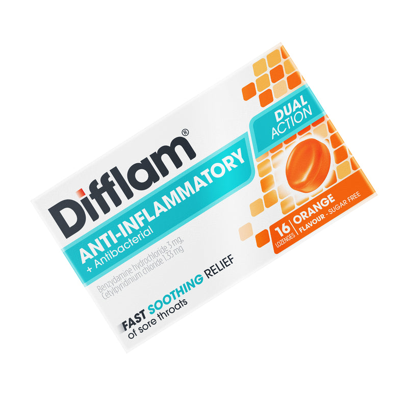 Difflam Sore Throat Lozenges Sugar Free Orange Flavour 16 Pack