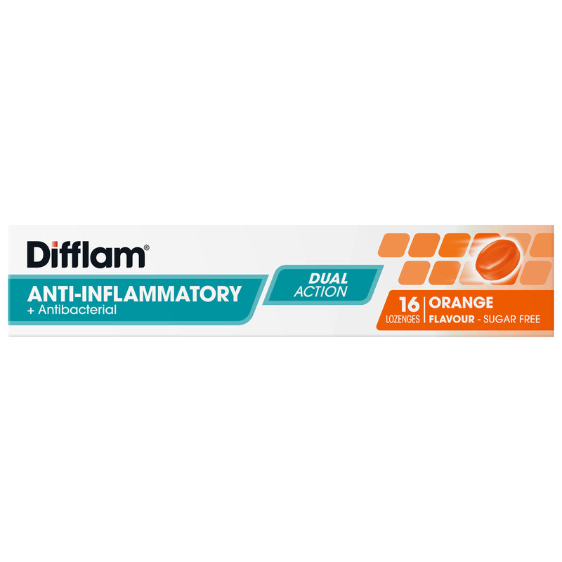 Difflam Sore Throat Lozenges Sugar Free Orange Flavour 16 Pack