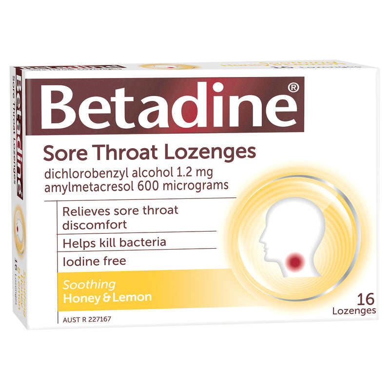 Betadine Sore Throat Lozenges Honey & Lemon 16 Pack