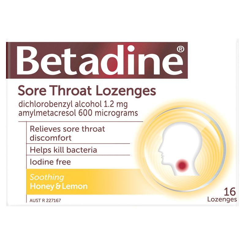 Betadine Sore Throat Lozenges Honey & Lemon 16 Pack