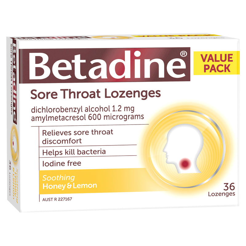 Betadine Sore Throat Lozenges Honey & Lemon 36 Pack