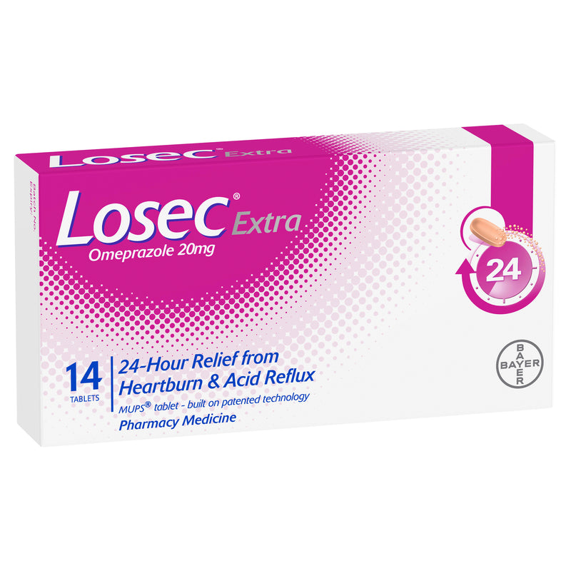 Losec Extra Omeprazole Heartburn and Acid Reflux Tablets 14 Pack