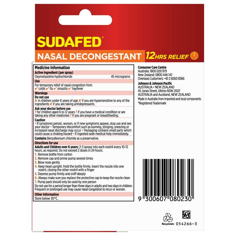 Sudafed Nasal Decongestant Sinus Relief Spray Value Pack 2x 20mL