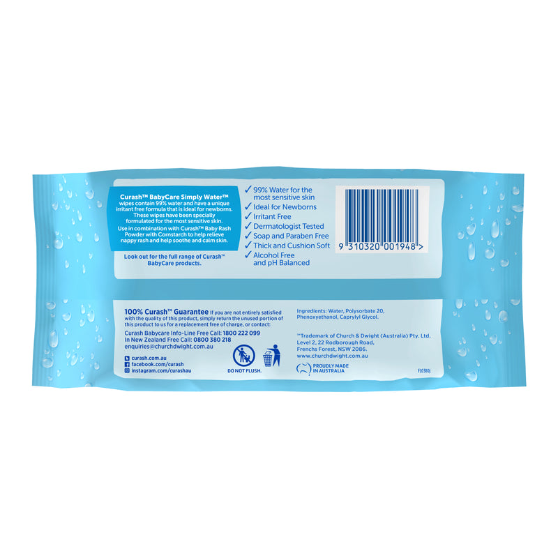 Curash Babycare Simply Water Baby Wipes 80 Pack