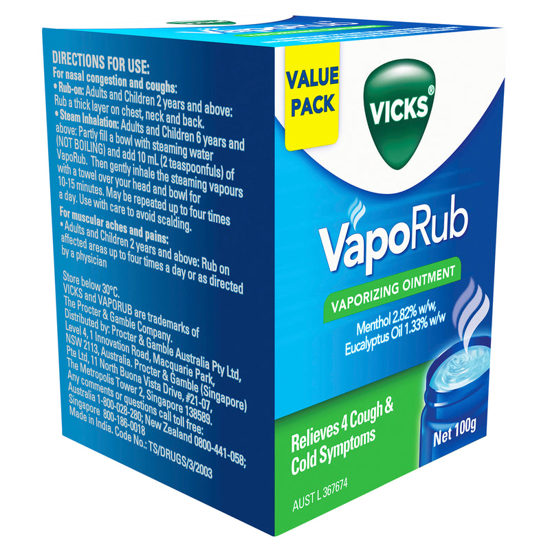 Vicks VapoRub Chest Rub and Vaporizing Ointment Decongestant 100g