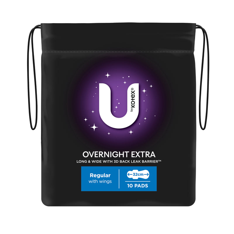 U By Kotex Extra Overnight Pads with Wings 10 Pack