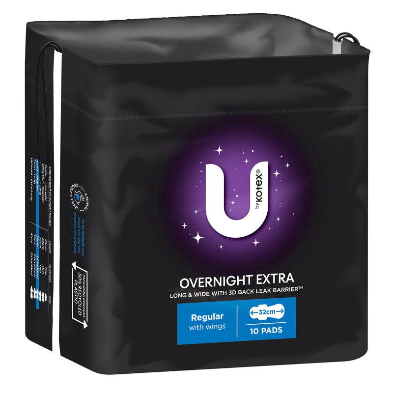 U By Kotex Extra Overnight Pads with Wings 10 Pack