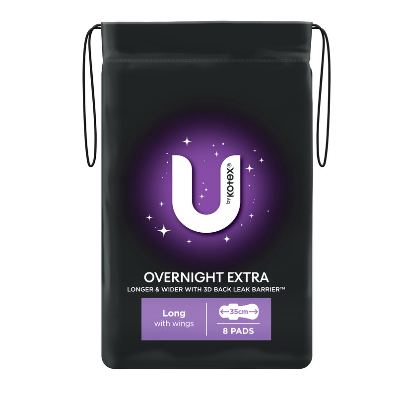 U by Kotex Extra Overnight Pads Long with Wings 8 Pack