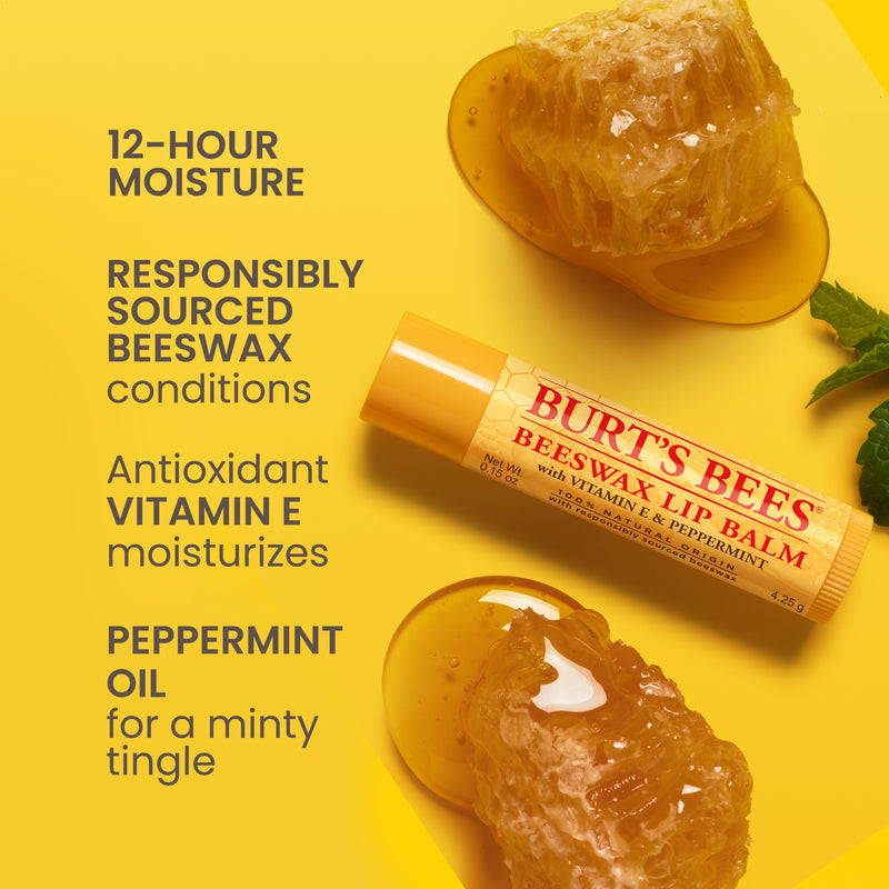 Burts Bees 100% Natural Beeswax With Vitamin E & Peppermint Lip Balm 4.25g